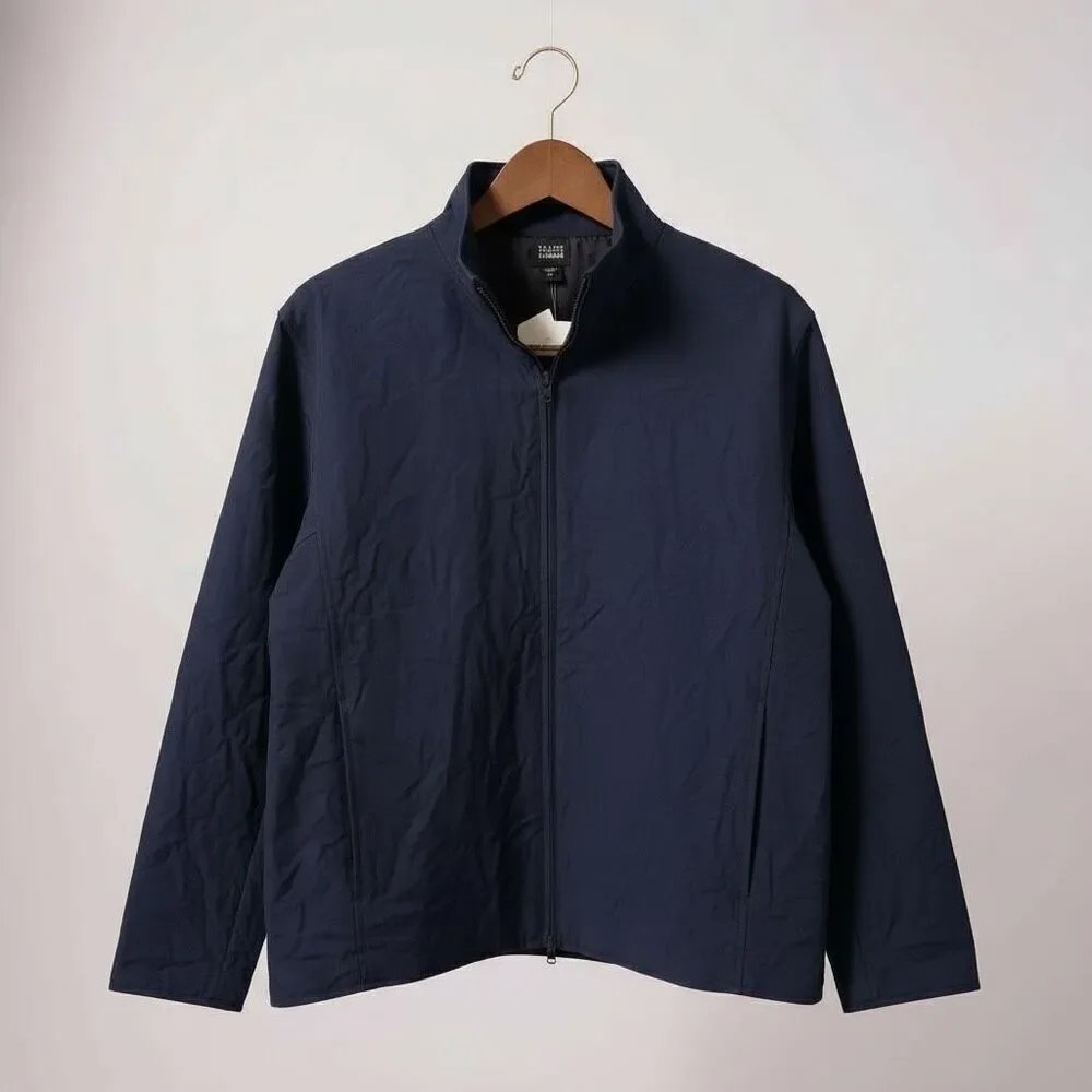 Eileen Fisher Midnight Blue Padded Habutai Silk Linen Jacket High Neck Size M